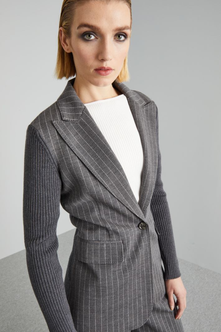 Blazer con inserti in maglia - GRIGIO ARDESIA BIANCO - Fashion Market - 3