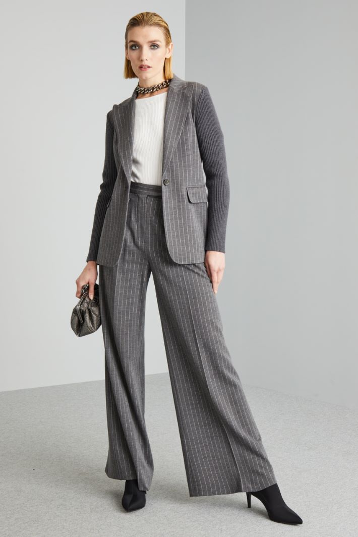 Blazer con inserti in maglia - GRIGIO ARDESIA BIANCO - Fashion Market