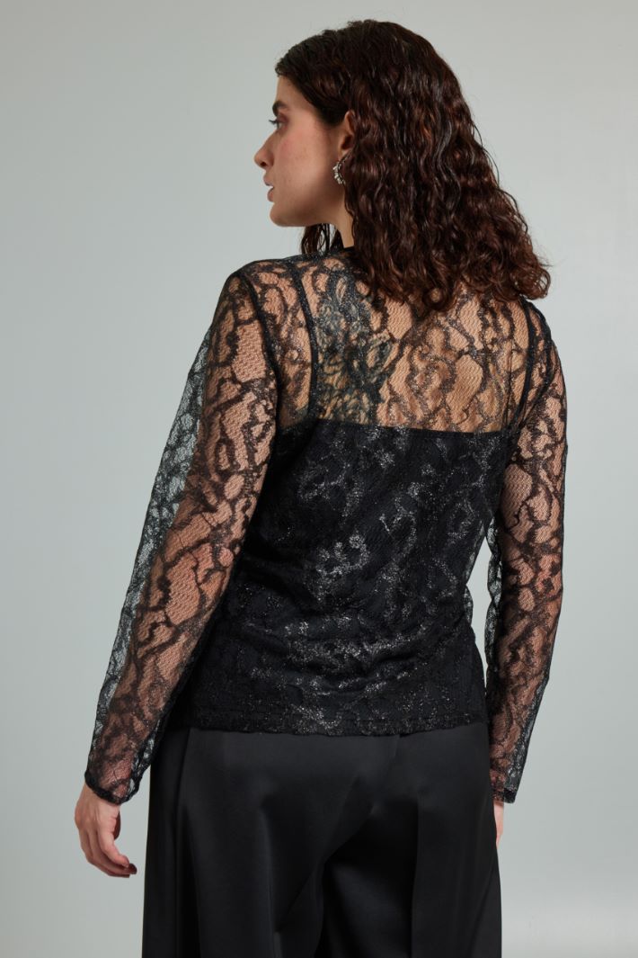 Top in pizzo lamè - NERO - Fashion Market - 4