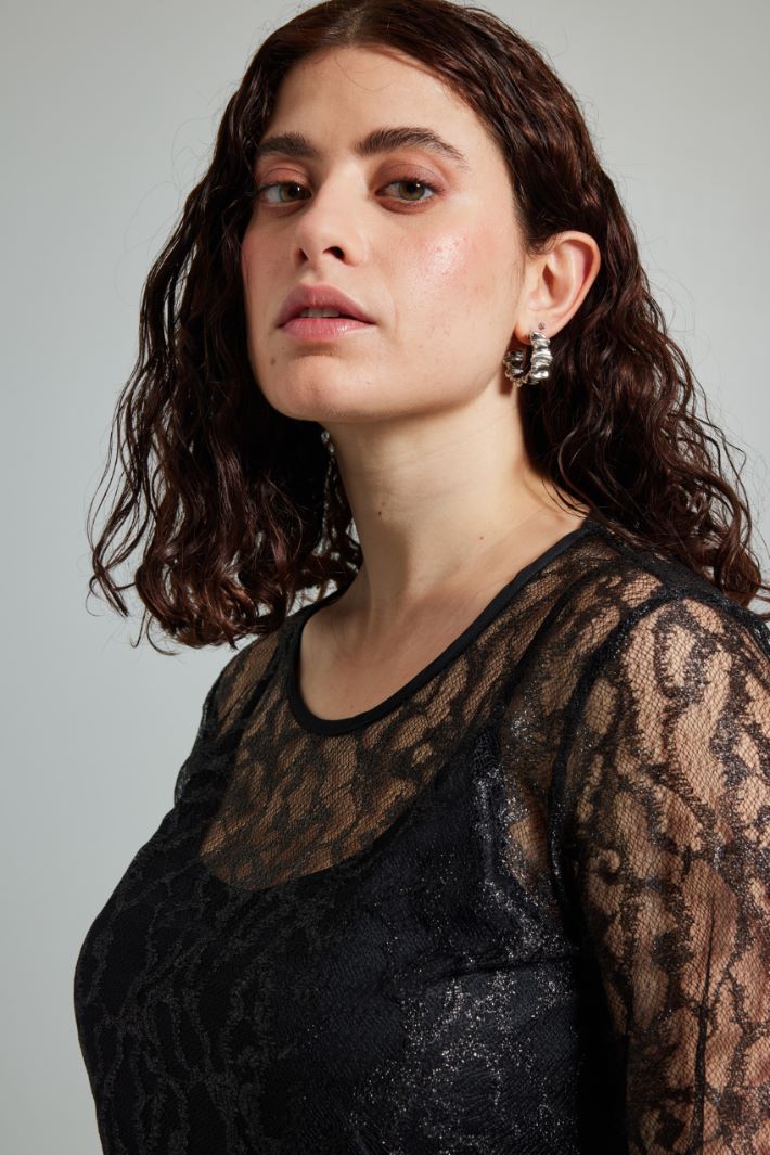 Top in pizzo lamè - NERO - Fashion Market - 3