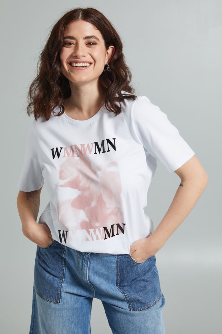 T-shirt con stampa sul davanti - BIANCO ROSA NERO - Fashion Market - 2