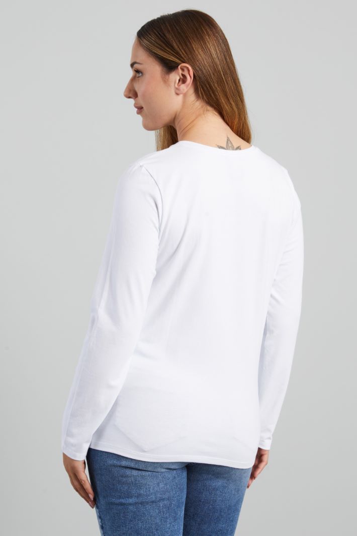 T-shirt in cotone stretch - BIANCO CORALLO AZZURRO - Fashion Market - 4