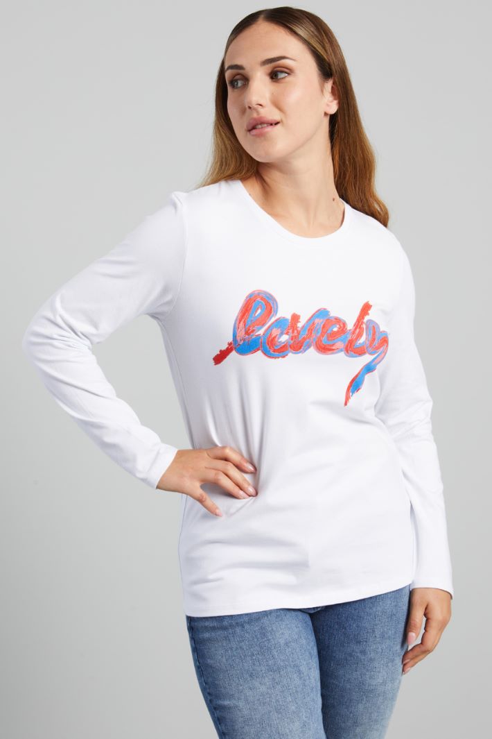 T-shirt in cotone stretch - BIANCO CORALLO AZZURRO - Fashion Market - 2