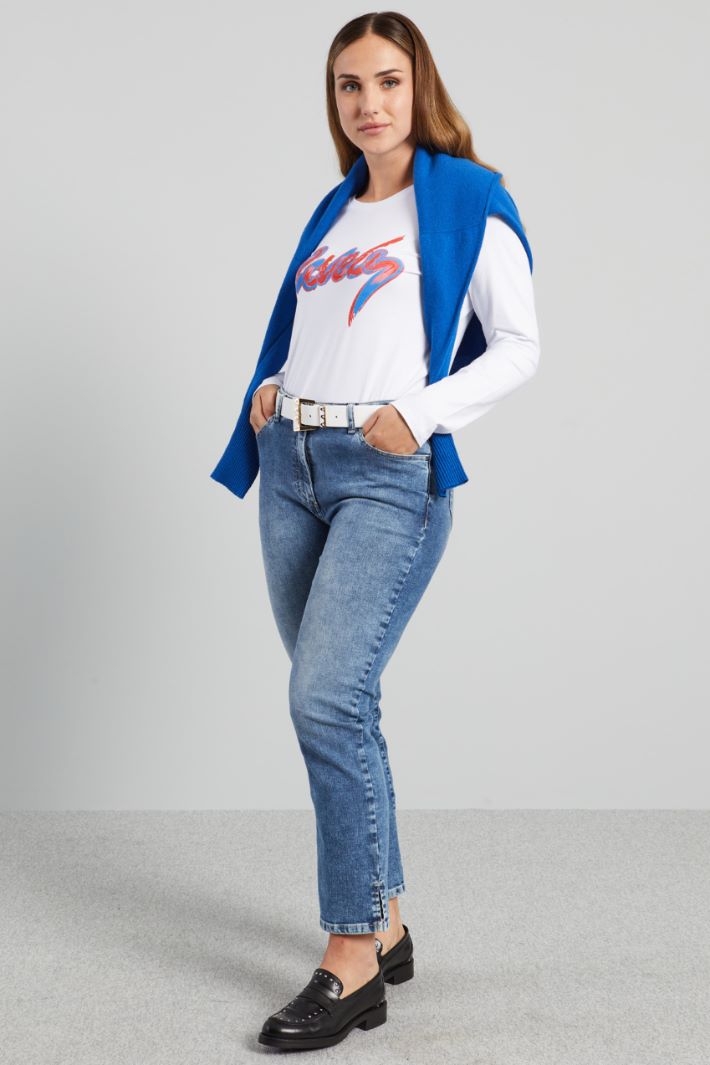 T-shirt in cotone stretch - BIANCO CORALLO AZZURRO - Fashion Market