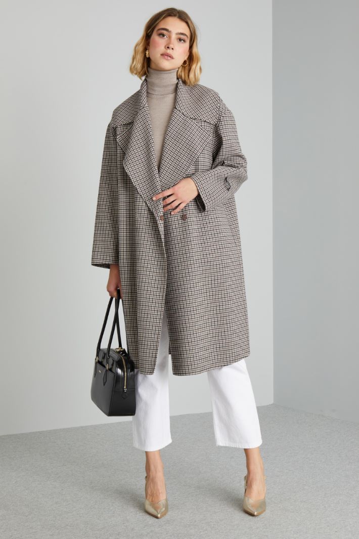 Cappotto in doppia batavia - MARRONE NERO PANNA - Fashion Market
