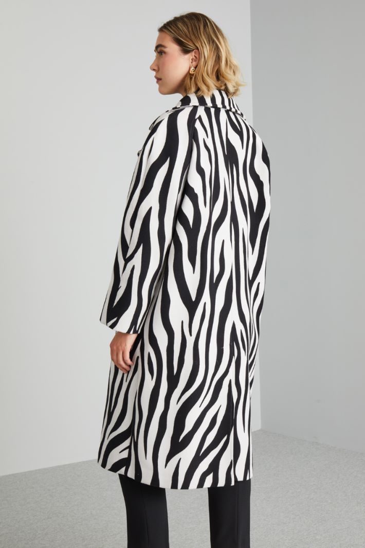 Cappotto jacquard con cintura - NERO BIANCO PANNA - Fashion Market - 4