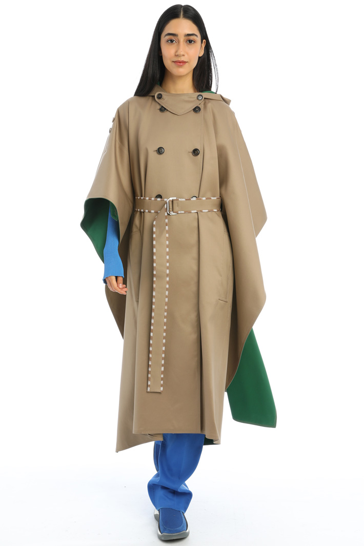 Poncho ampio in gabardine - BEIGE VERDE SMERALDO - Fashion Market - 4