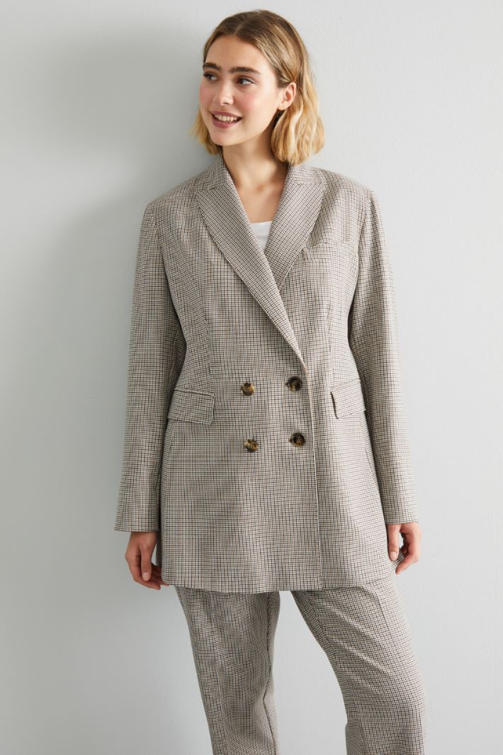 Blazer doppiopetto in batavia - MARRONE NERO PANNA - Fashion Market - 2