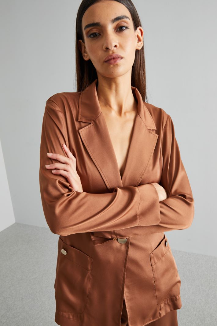 Blazer destrutturato in twill  - MARRONE - Fashion Market - 3