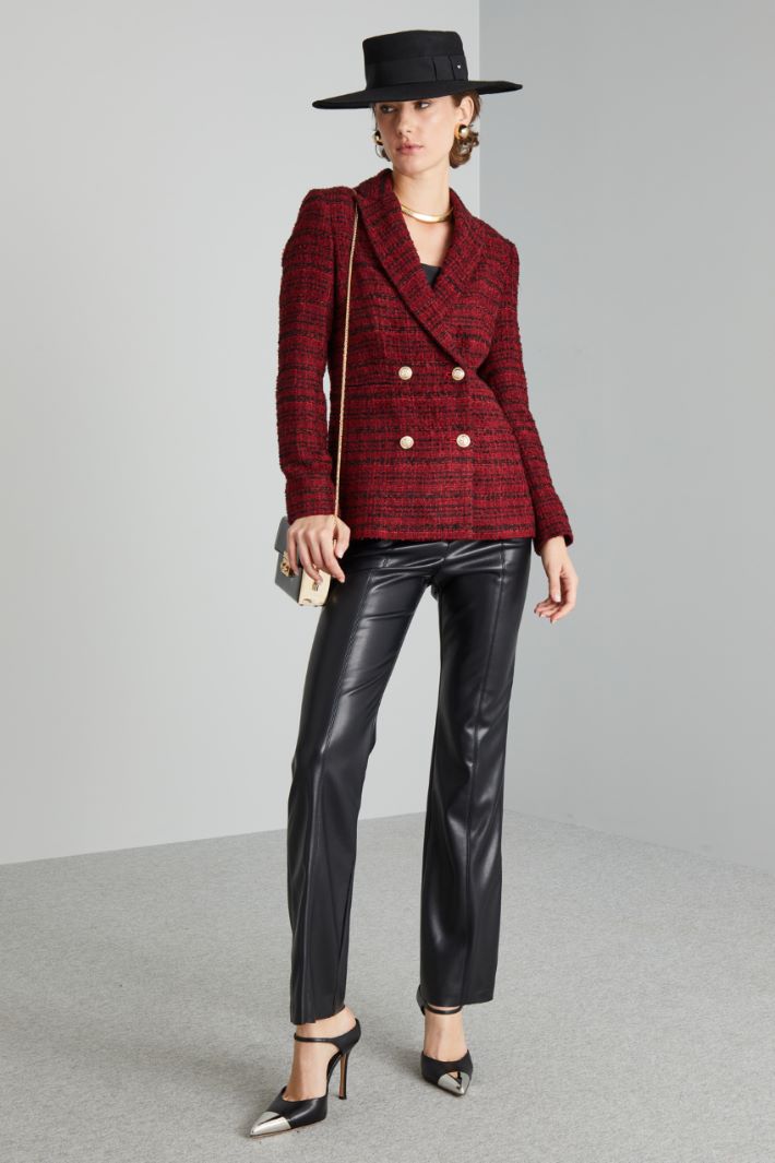 Blazer doppiopetto in stuoia - BORDEAUX NERO - Fashion Market