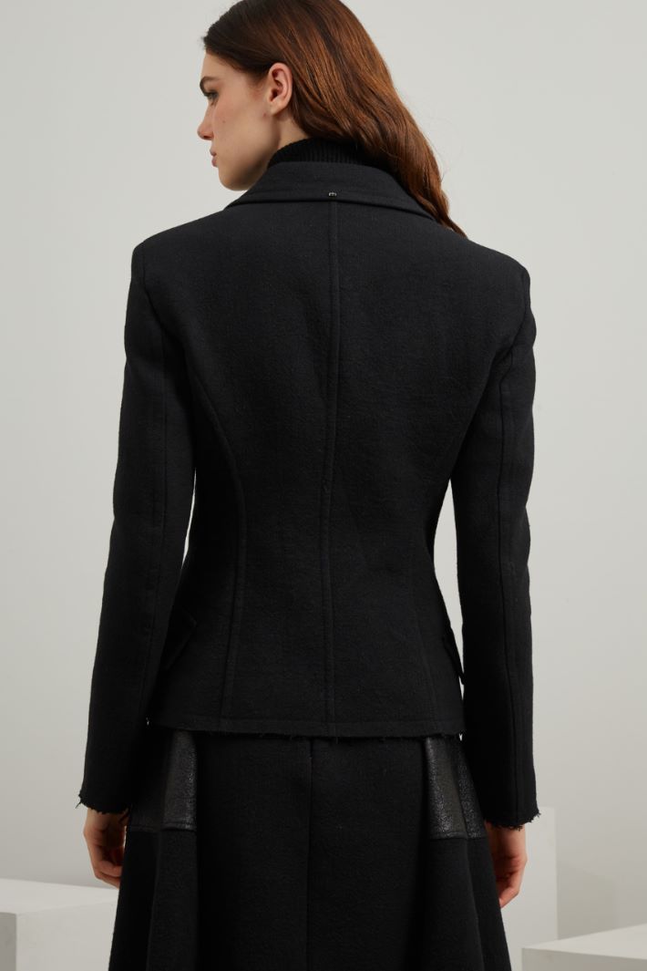 Giacca corta in lino e lana - NERO - Fashion Market - 4