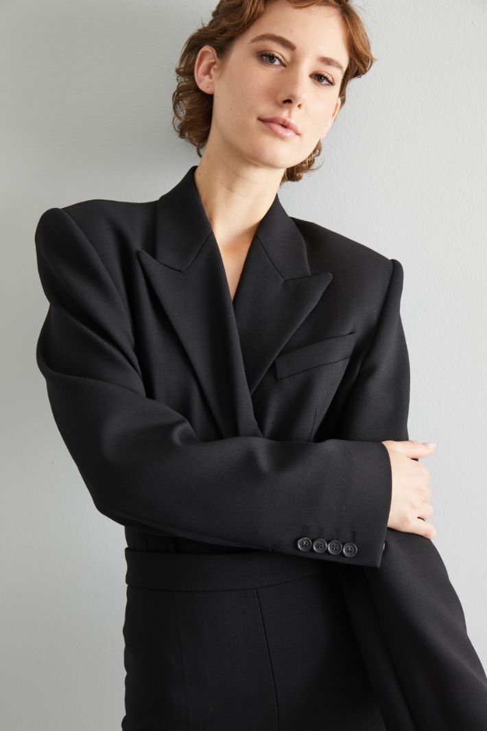 Blazer a body in tela di lana - NERO - Fashion Market - 3