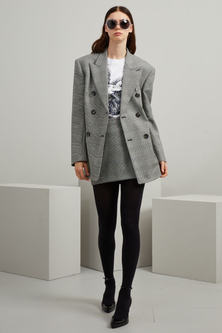 Blazer in batavia di lana - NERO BIANCO - Fashion Market