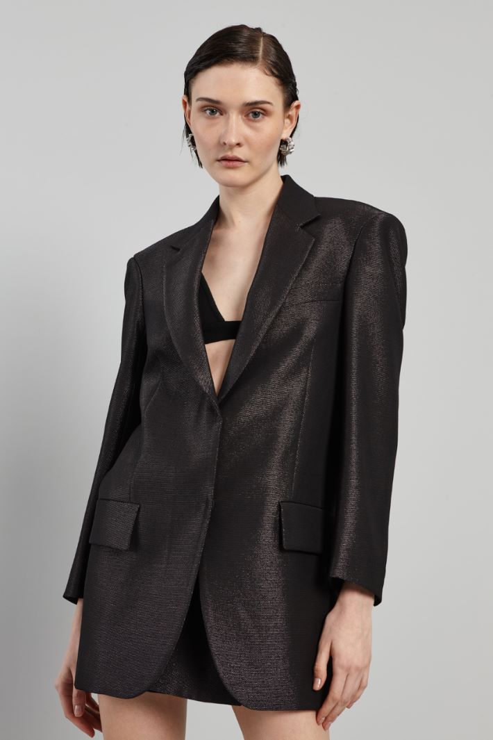 Blazer over in tessuto lamè - NERO - Fashion Market - 2