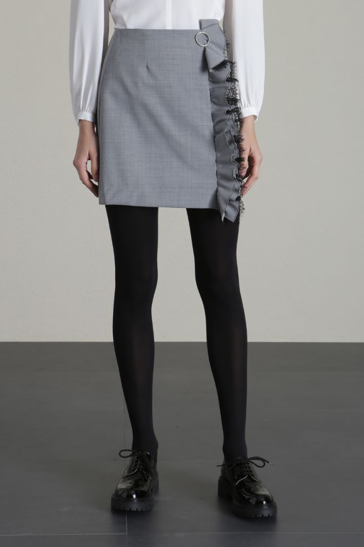 Minigonna con ruches in pizzo - GRIGIO - Fashion Market - 4