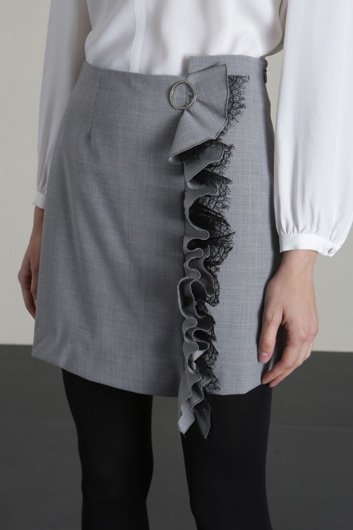 Minigonna con ruches in pizzo - GRIGIO - Fashion Market - 3