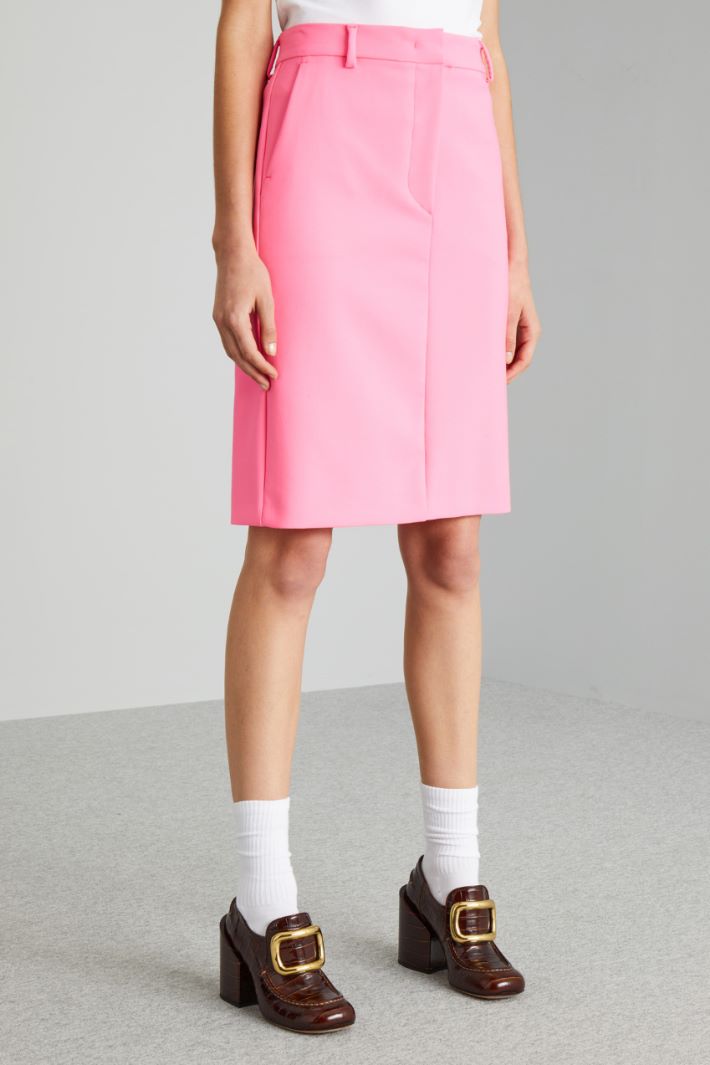 Gonna dritta in lana stretch - ROSA ACCESO - Fashion Market - 2