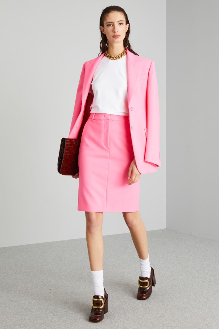 Gonna dritta in lana stretch - ROSA ACCESO - Fashion Market
