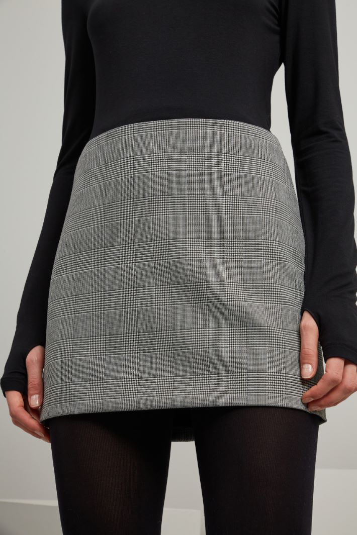 Minigonna in lana stretch - NERO BIANCO - Fashion Market - 3