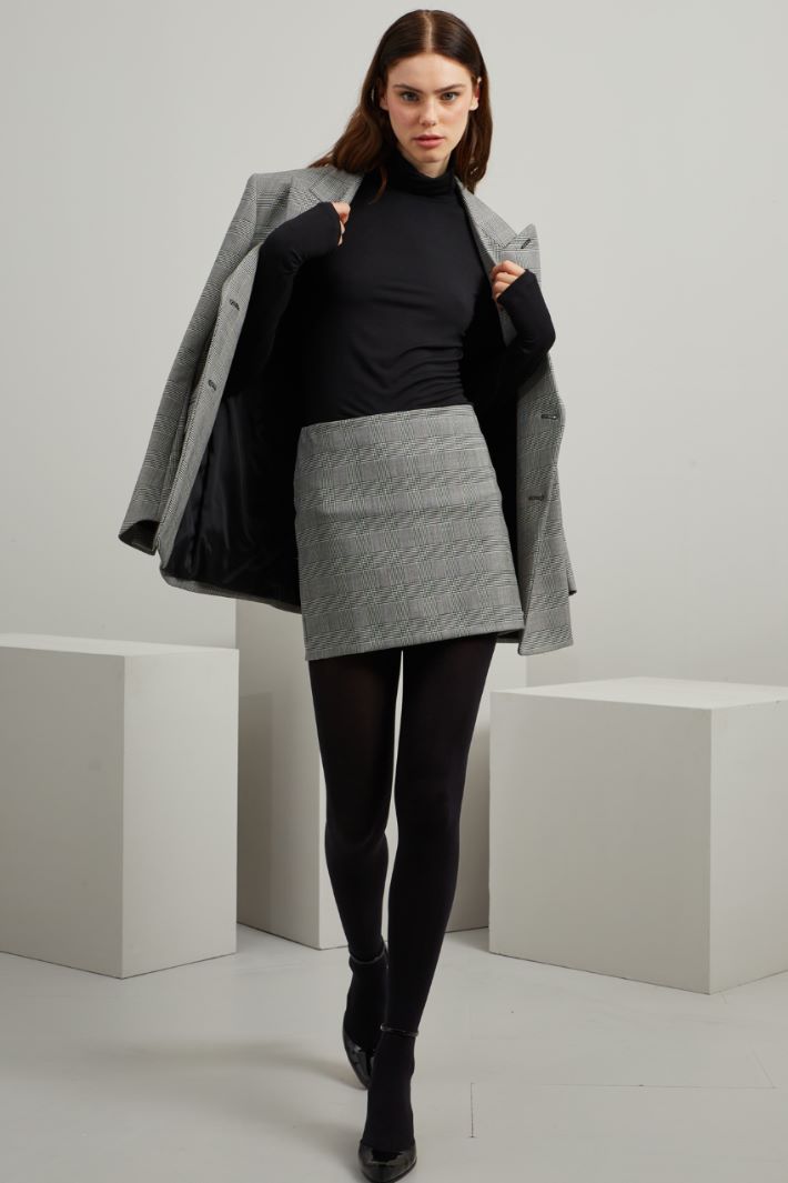 Minigonna in lana stretch - NERO BIANCO - Fashion Market