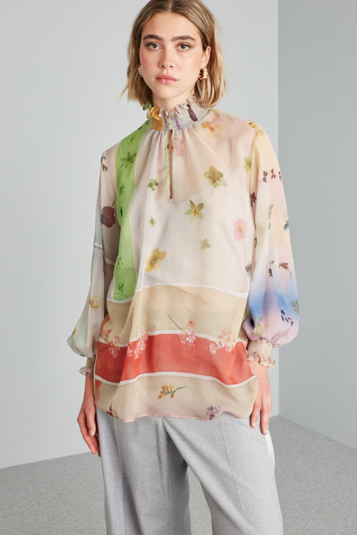 Blusa in chiffon stampato - SENAPE ROSA VERDE - Fashion Market - 2