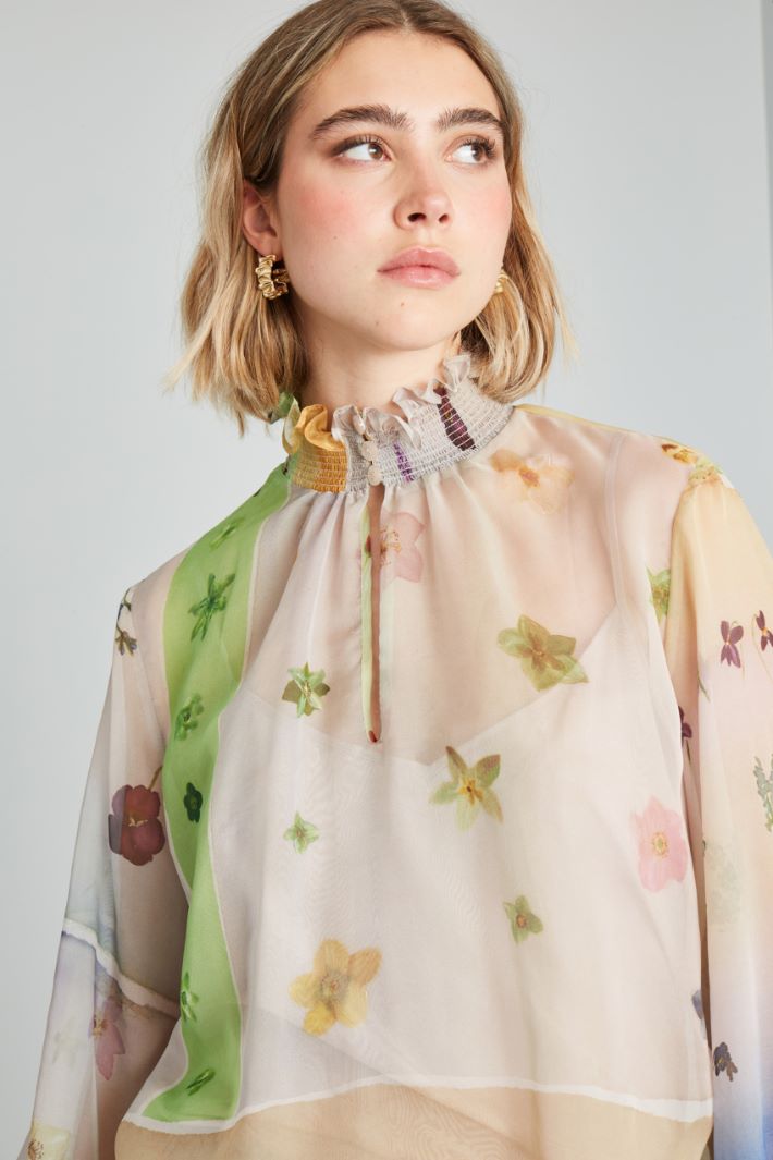 Blusa in chiffon stampato - SENAPE ROSA VERDE - Fashion Market - 3
