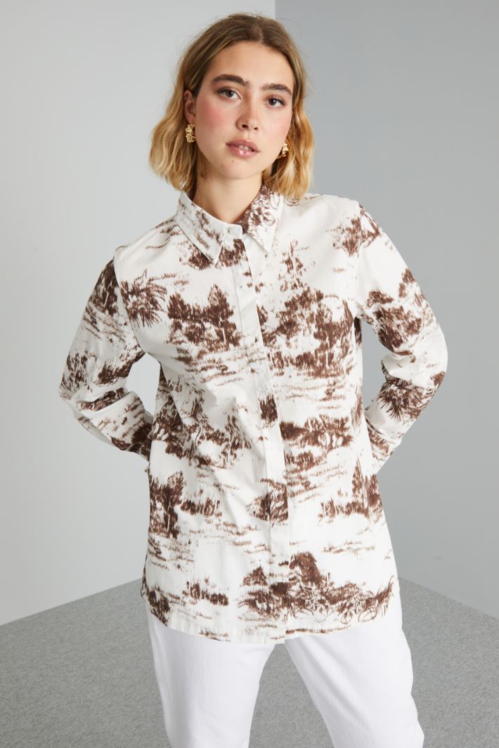 Camicia in popeline stampato - BIANCO MARRONE - Fashion Market - 2