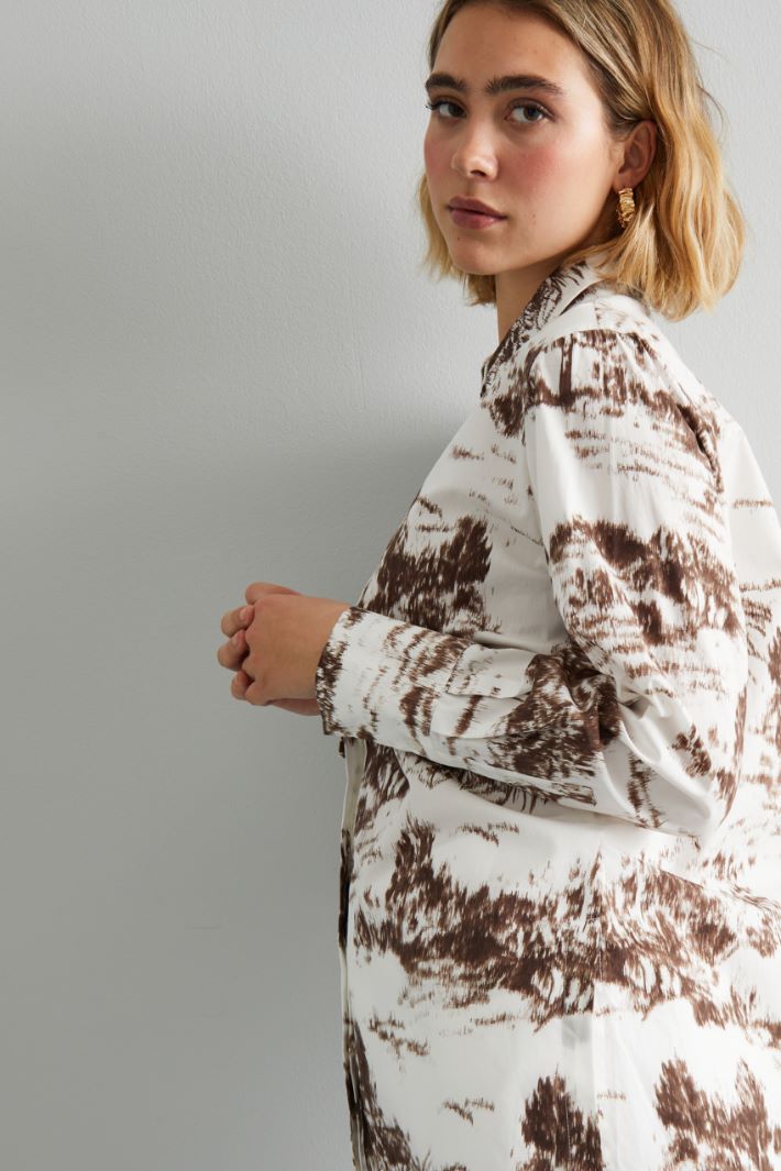 Camicia in popeline stampato - BIANCO MARRONE - Fashion Market - 3