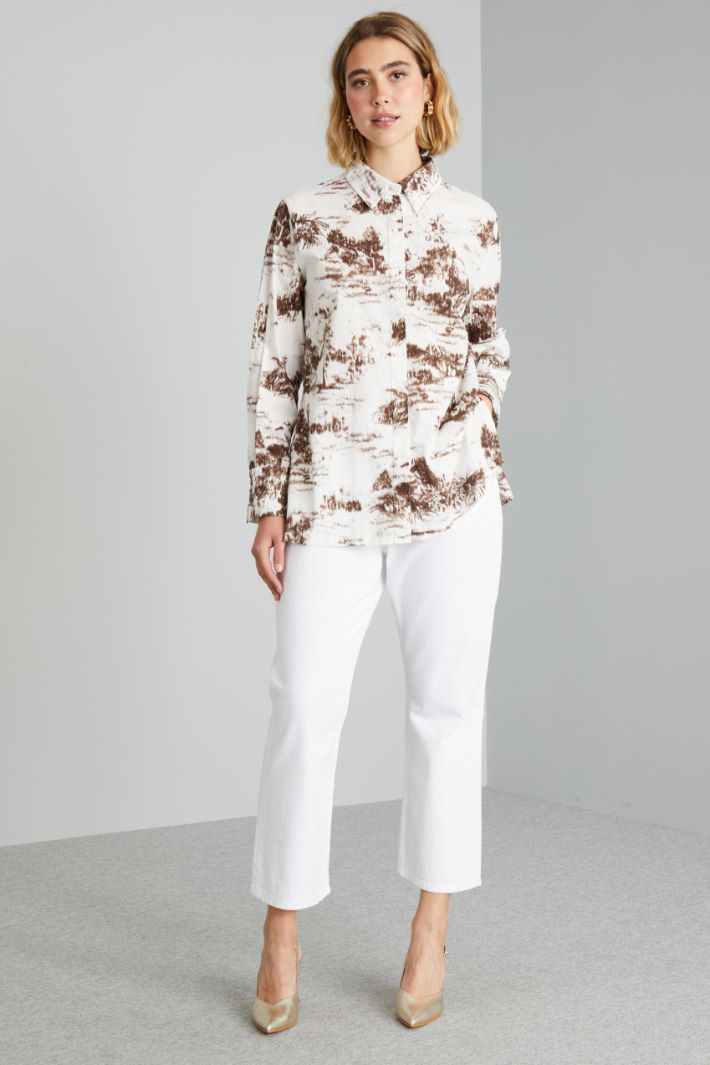 Camicia in popeline stampato - BIANCO MARRONE - Fashion Market