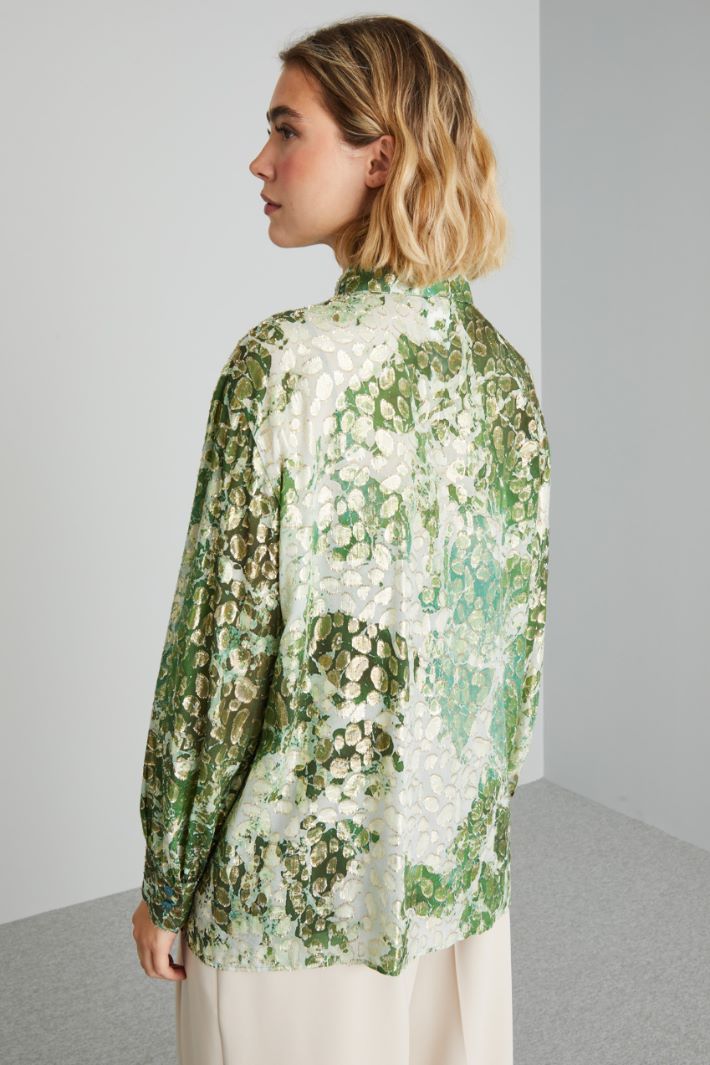 Camicia in fil coupé di seta - VERDE BIANCO ORO - Fashion Market - 4