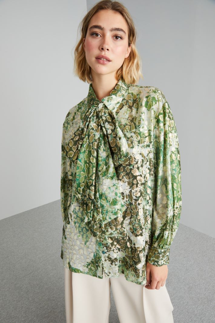 Camicia in fil coupé di seta - VERDE BIANCO ORO - Fashion Market - 2