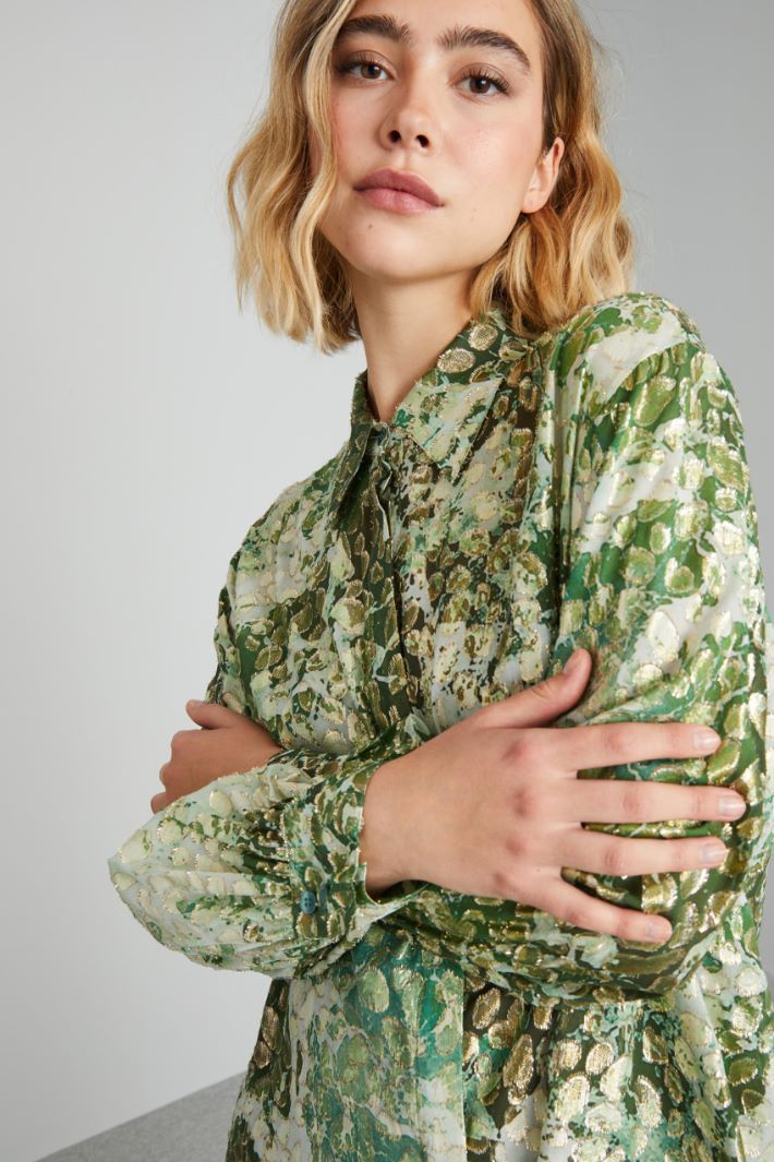 Camicia in fil coupé di seta - VERDE BIANCO ORO - Fashion Market - 3