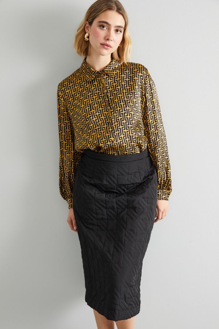 Camicia in raso stampato - SENAPE NERO - Fashion Market - 2