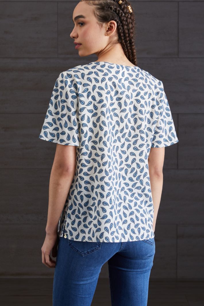 Blusa in crépe de chine - BIANCO AZZURRO - Fashion Market - 4