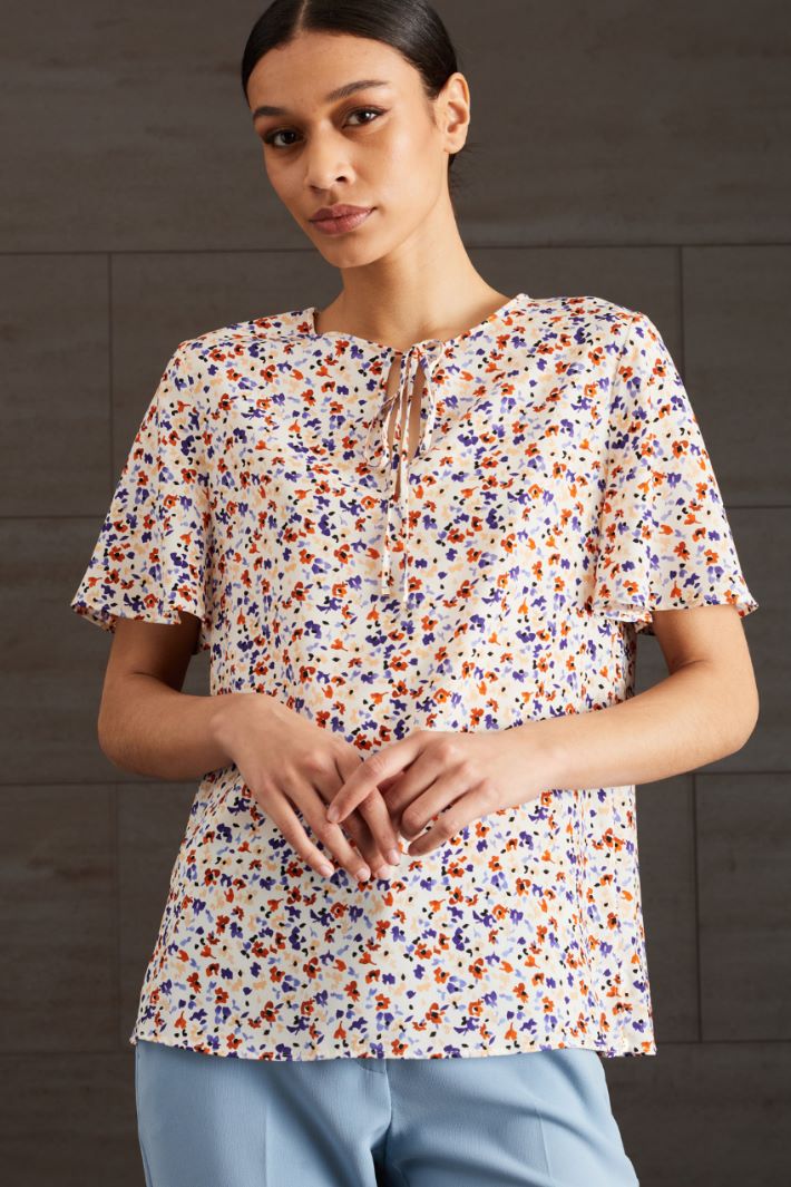 Blusa in crépe de chine - VIOLA ARANCIONE AVORIO - Fashion Market - 2