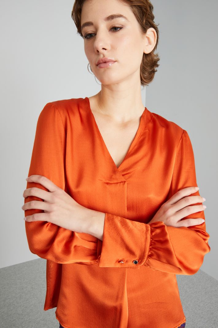 Blusa in raso martellato - ARANCIONE - Fashion Market - 3