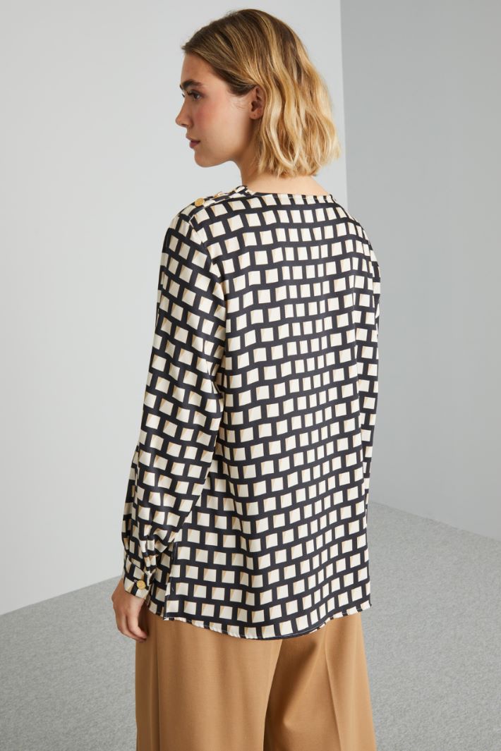 Blusa in twill stampato - NERO BIANCO - Fashion Market - 4