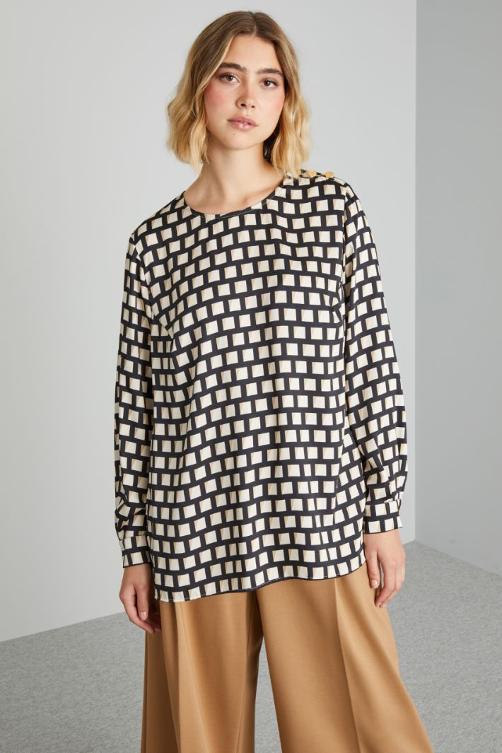 Blusa in twill stampato - NERO BIANCO - Fashion Market - 2