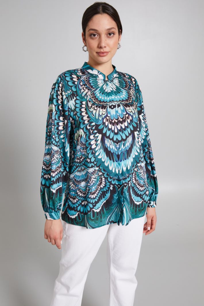 Camicia in twill stampato - VERDE NERO - Fashion Market - 2