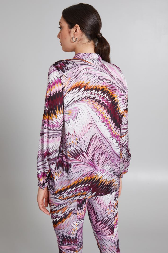 Camicia in raso stampato - VIOLA ARANCIONE ARGENTO - Fashion Market - 4