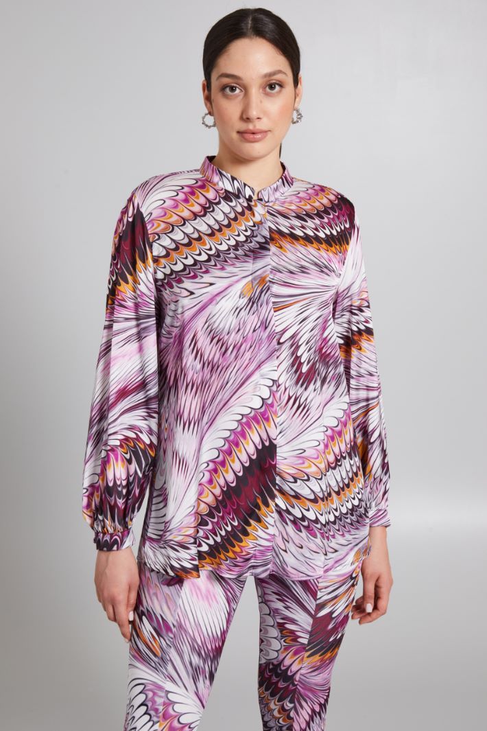 Camicia in raso stampato - VIOLA ARANCIONE ARGENTO - Fashion Market - 2