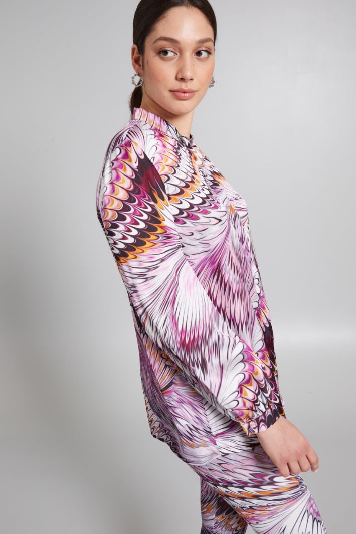 Camicia in raso stampato - VIOLA ARANCIONE ARGENTO - Fashion Market - 3