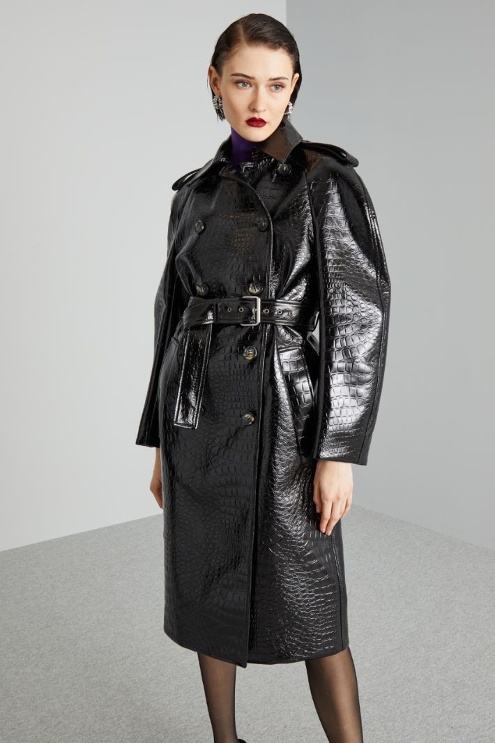 Trench in vernice stampa cocco - NERO - Fashion Market - 2