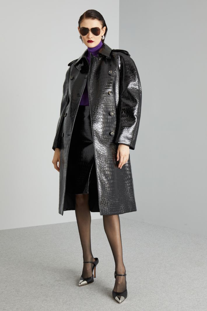 Trench in vernice stampa cocco - NERO - Fashion Market