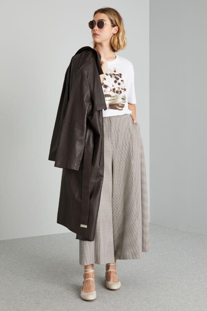 Pantaloni con pieghe in batavia - MARRONE NERO PANNA - Fashion Market