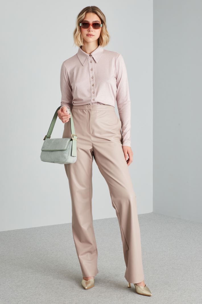 Pantaloni dritti in jersey spalmato - ROSA POLVERE - Fashion Market