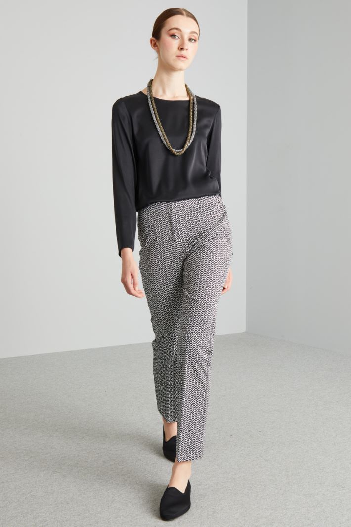 Pantaloni in raso di cotone - NERO BIANCO - Fashion Market