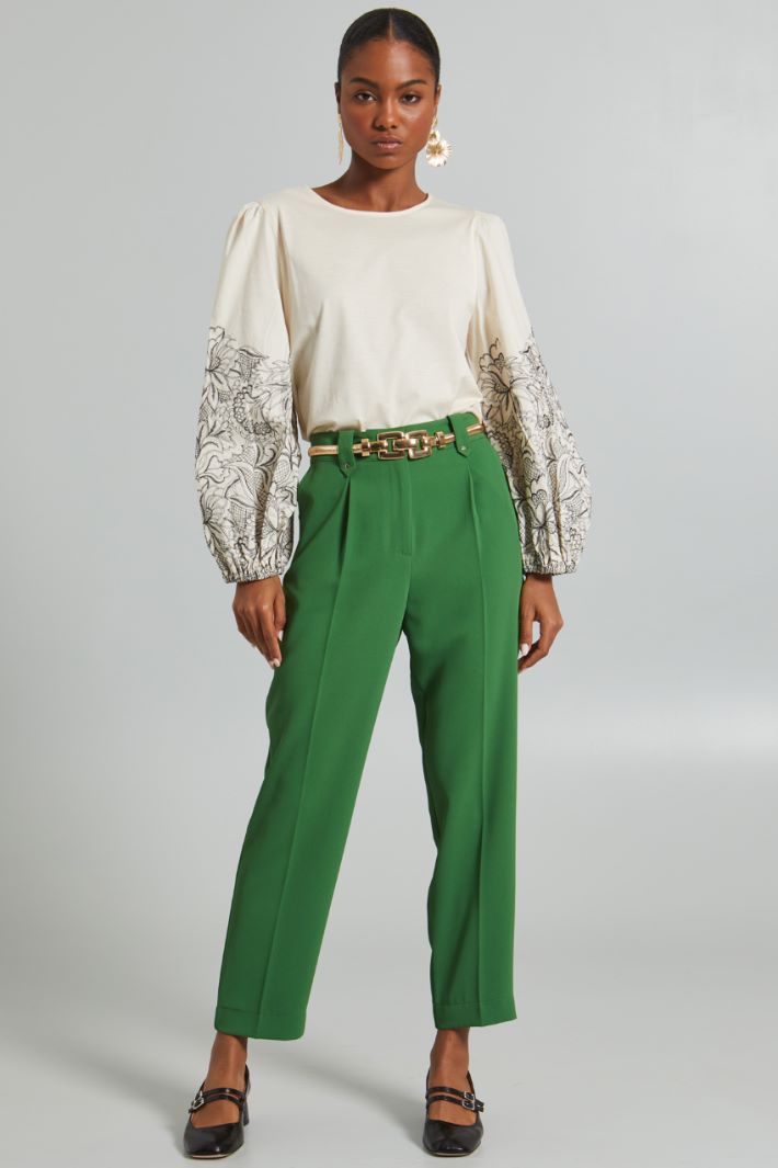 Pantaloni carrot in tricotina - VERDE - Fashion Market