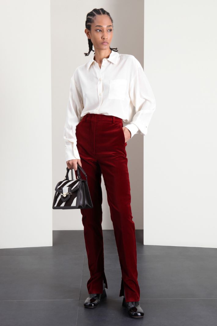Pantaloni slim in velluto - BORDEAUX - Fashion Market