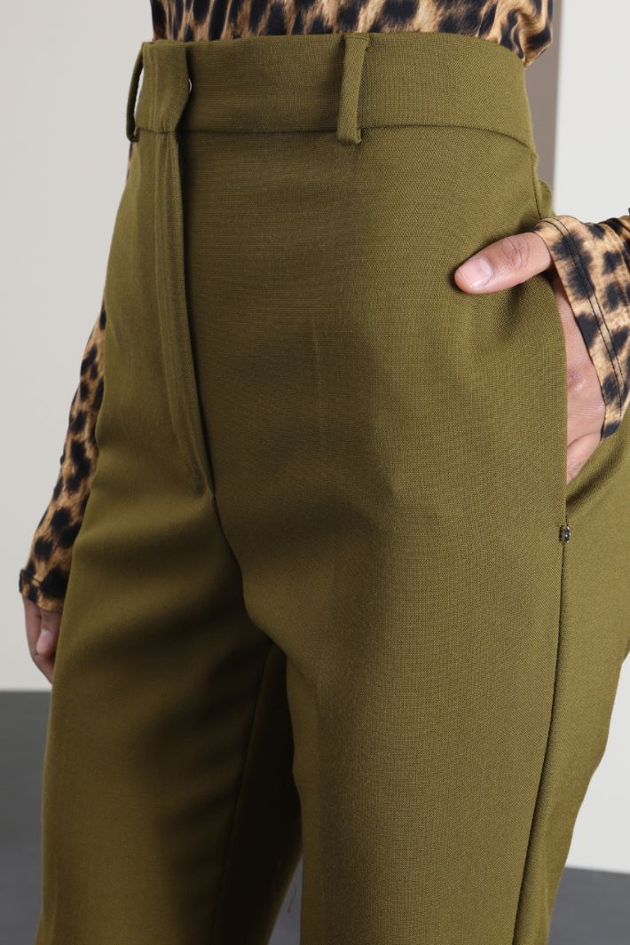 Pantaloni in fresco lana - VERDE OLIVA - Fashion Market - 3